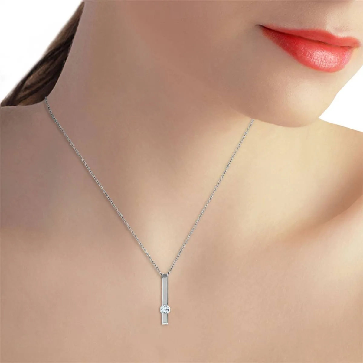 0.25 Carat 14K Solid White Gold Partners In Love Aquamarine Necklace
