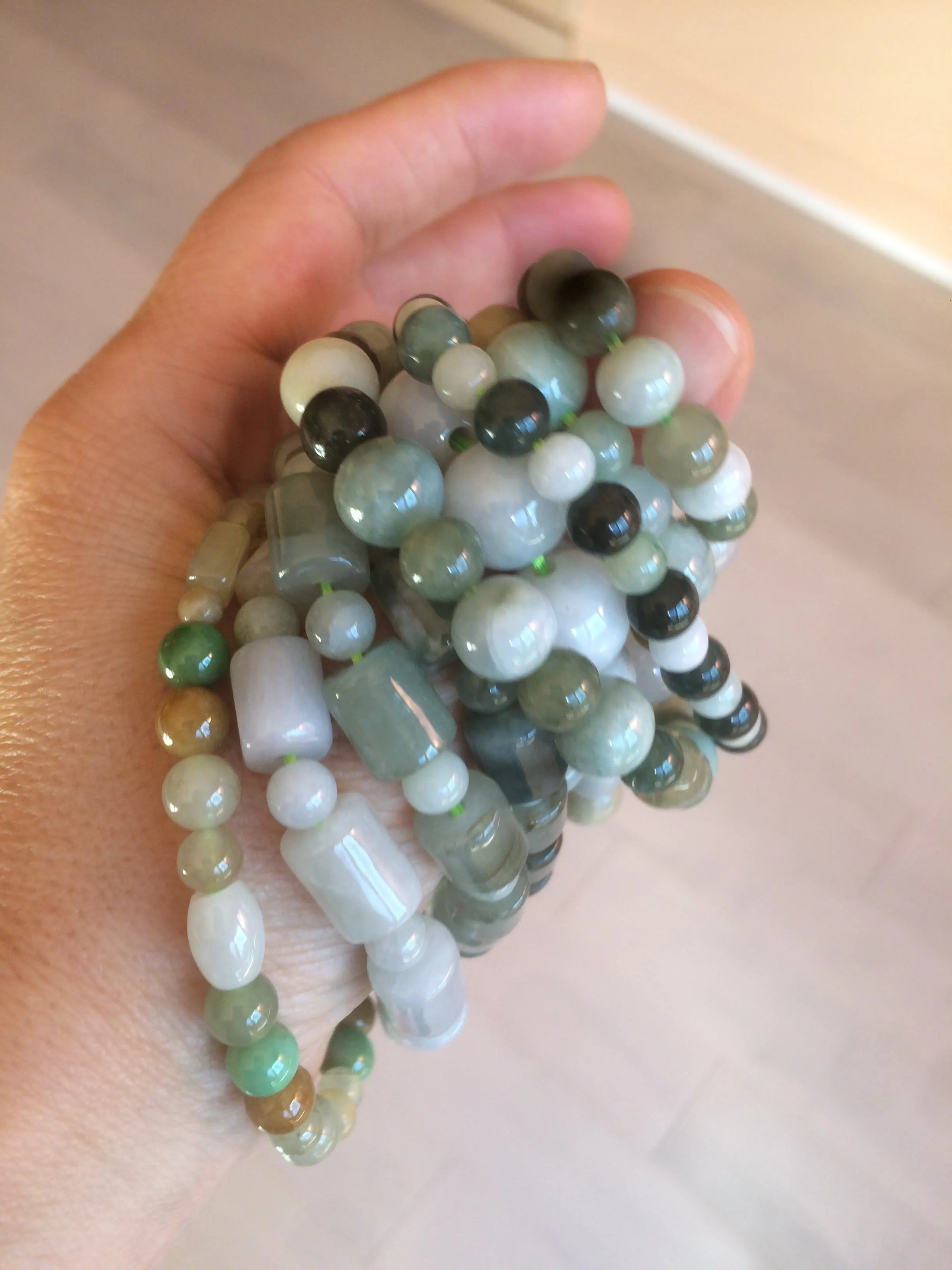 100% natural green/white type A jadeite jade bead bracelet AQ48