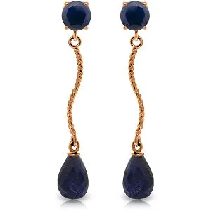 14K Solid Rose Gold Dangling Earrings w/ Natural Sapphires