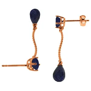 14K Solid Rose Gold Dangling Earrings w/ Natural Sapphires