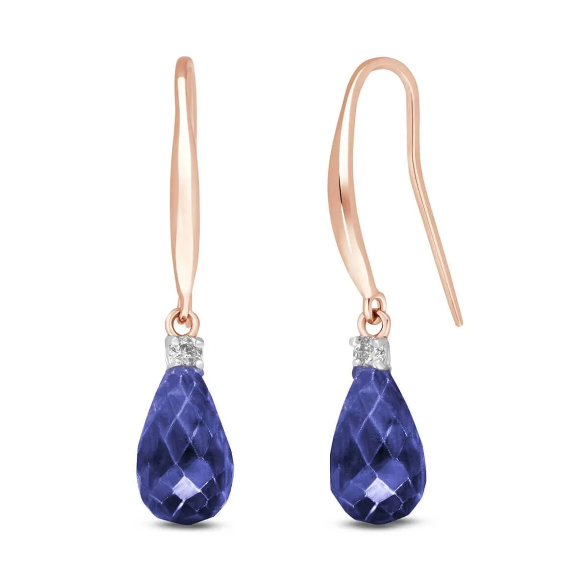 14K Solid Rose Gold Fish Hook Diamond & Sapphire Earrings Jewelry