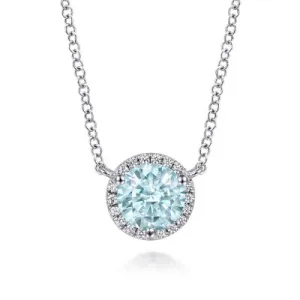14K White Gold 0.07ctw Diamond and 0.73ctw Aquamarine Necklace