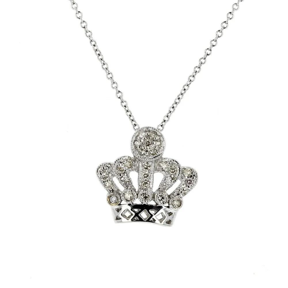 14K White Gold Diamond Crown Pendant