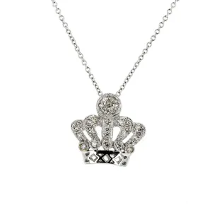 14K White Gold Diamond Crown Pendant