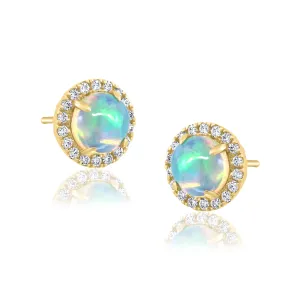 14K Yellow Gold Opal and Diamond Earrings