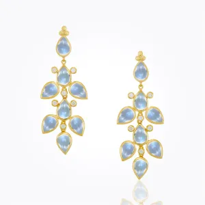 18K Chandelier Earrings with Royal Blue Moonstone and diamond