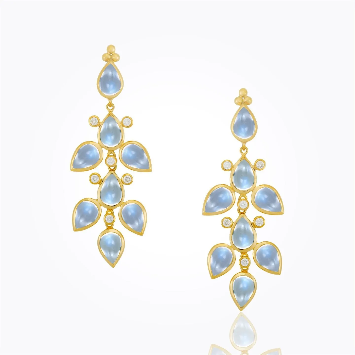 18K Chandelier Earrings with Royal Blue Moonstone and diamond
