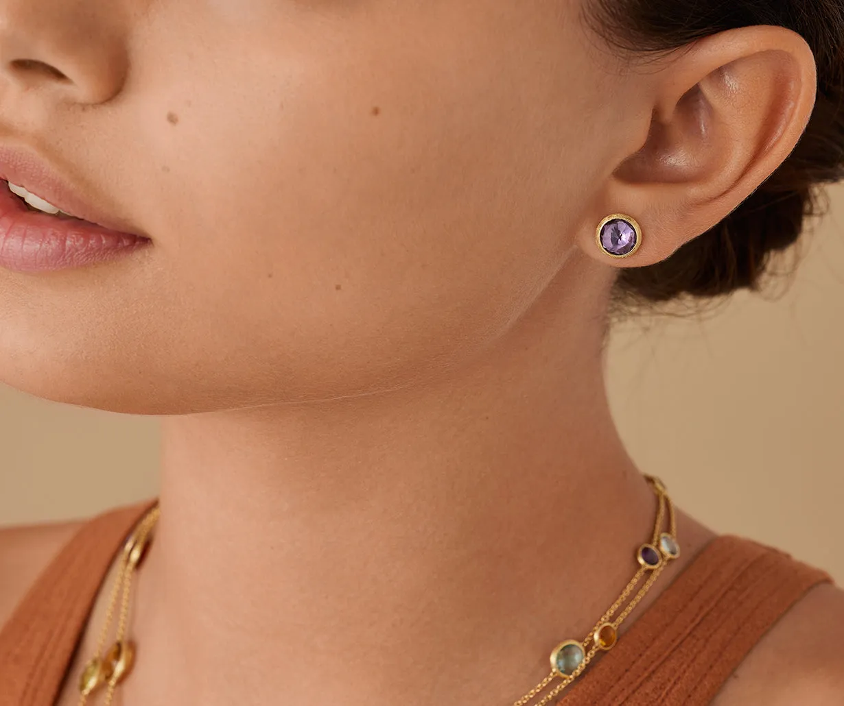 18K Yellow Gold Amethyst Stud Earrings