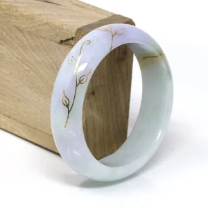 18k Yellow Gold Inlaid Genuine Burmese Jadeite Jade bangle Bracelet (58.5 mm) #250