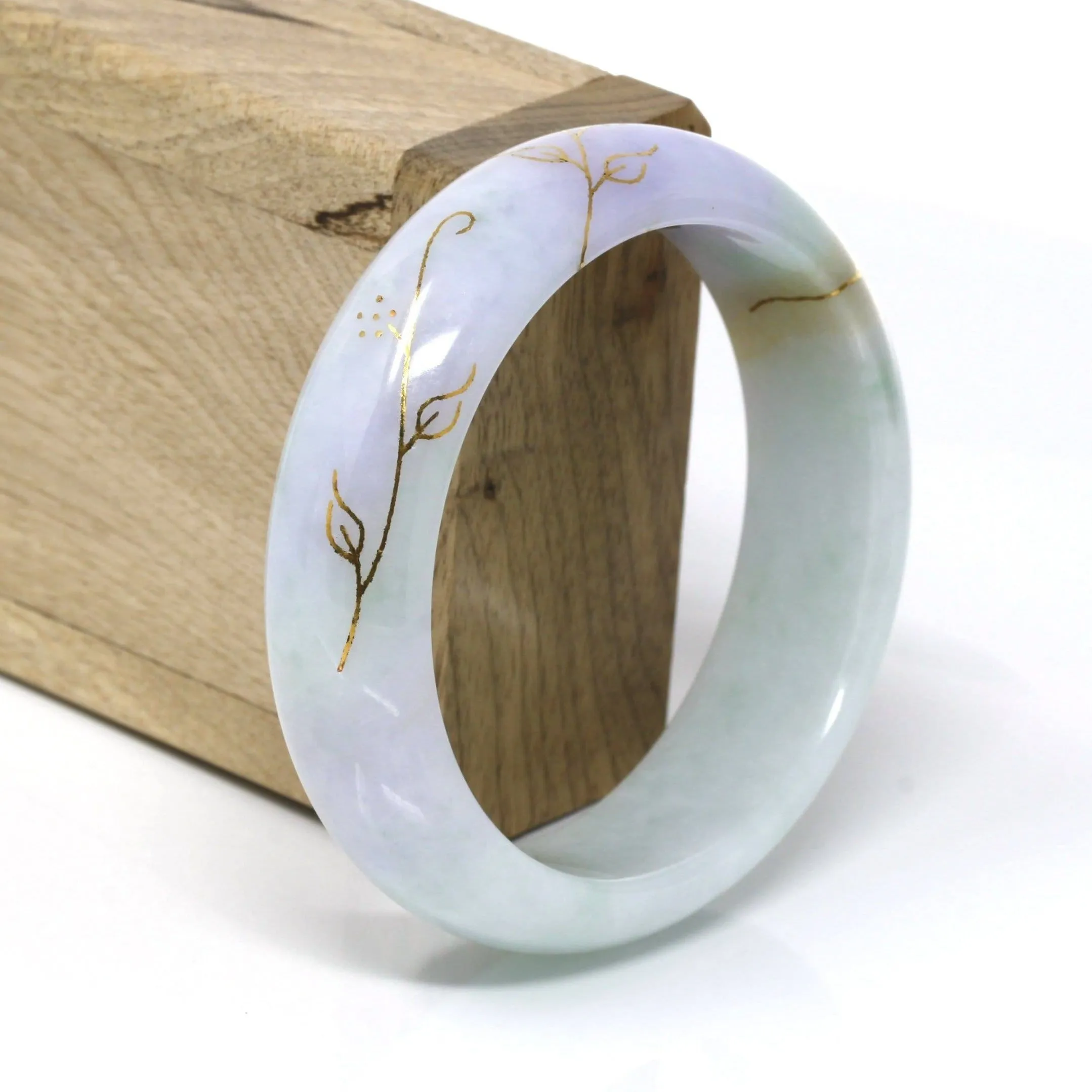 18k Yellow Gold Inlaid Genuine Burmese Jadeite Jade bangle Bracelet (58.5 mm) #250