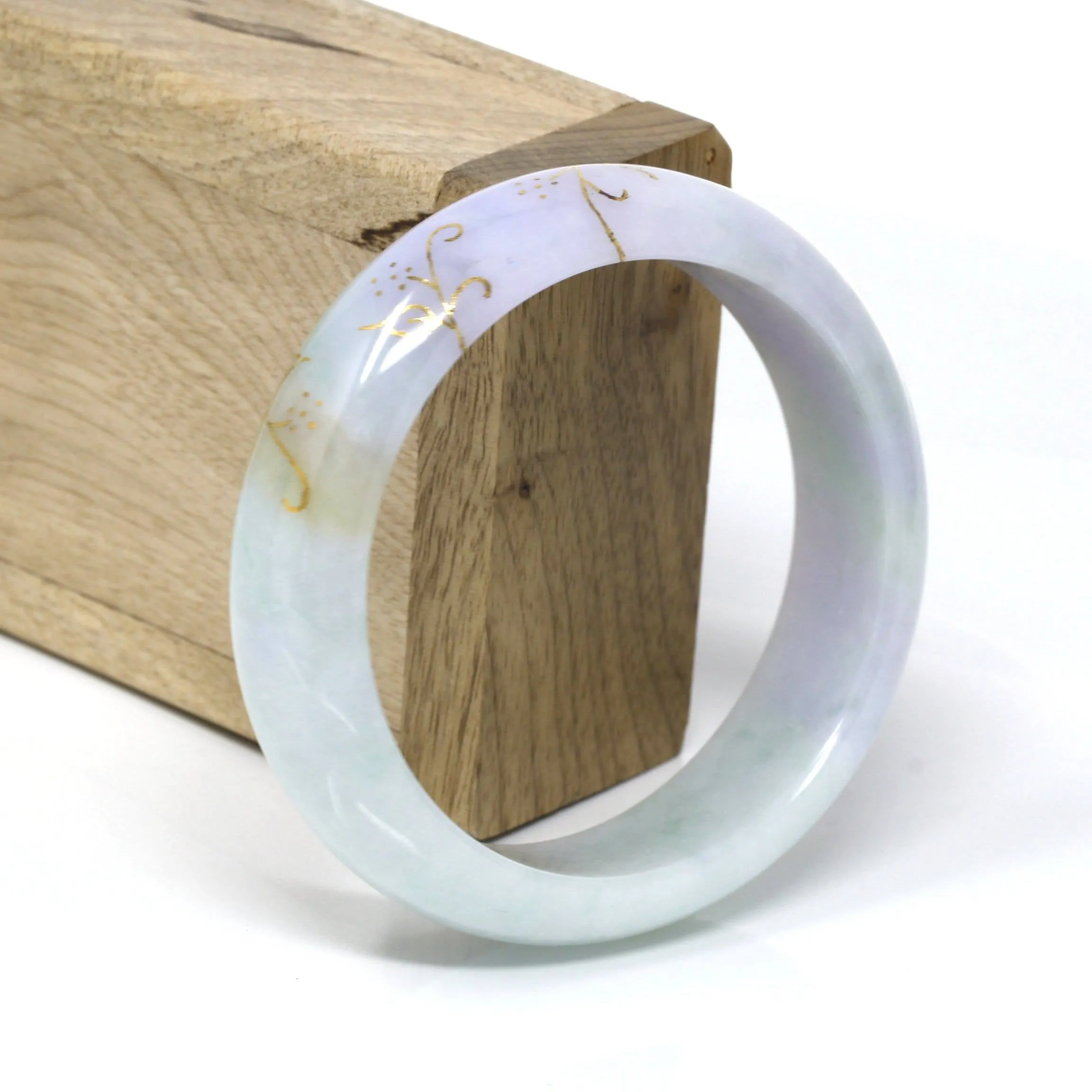 18k Yellow Gold Inlaid Genuine Burmese Jadeite Jade bangle Bracelet (58.5 mm) #250