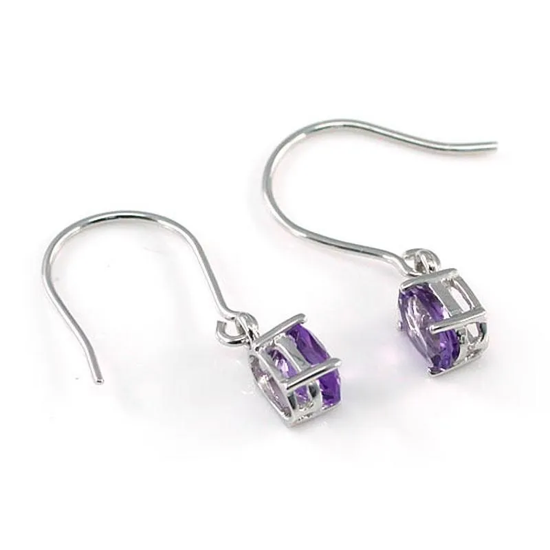 2 Carat Genuine Purple Amethyst 925 Sterling Silver Dangle Fine Earrings