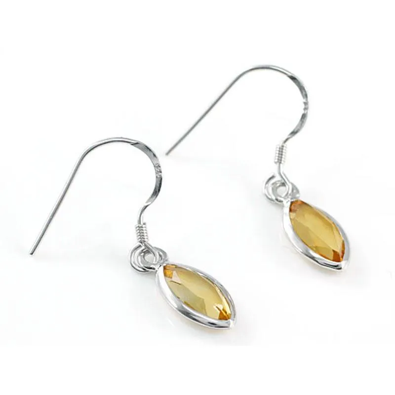 2 Carat Genuine Yellow Citrine 925 Sterling Silver Dangle Fine Earrings