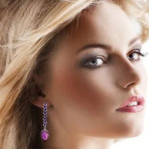 22.1 Carat 14K Solid White Gold Drop Briolette Amethyst Earrings