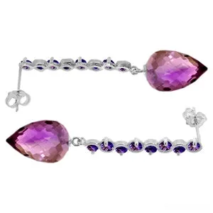 22.1 Carat 14K Solid White Gold Drop Briolette Amethyst Earrings