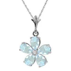2.22 Carat 14K Solid White Gold Necklace Natural Aquamarine Diamond