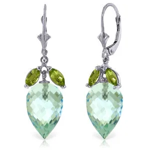 23.5 Carat 14K Solid White Gold Earrings Peridot Briolette Blue Topaz