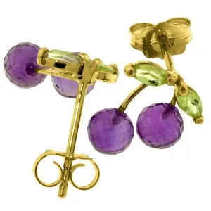 2.9 Carat 14K Solid Yellow Gold Earrings Amethyst Peridot