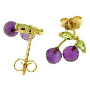 2.9 Carat 14K Solid Yellow Gold Earrings Amethyst Peridot