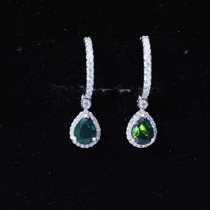 3.25 CT Classic Black Opal and Moissanite Hoop Drop Earrings