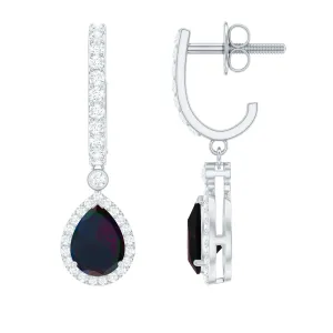 3.25 CT Classic Black Opal and Moissanite Hoop Drop Earrings
