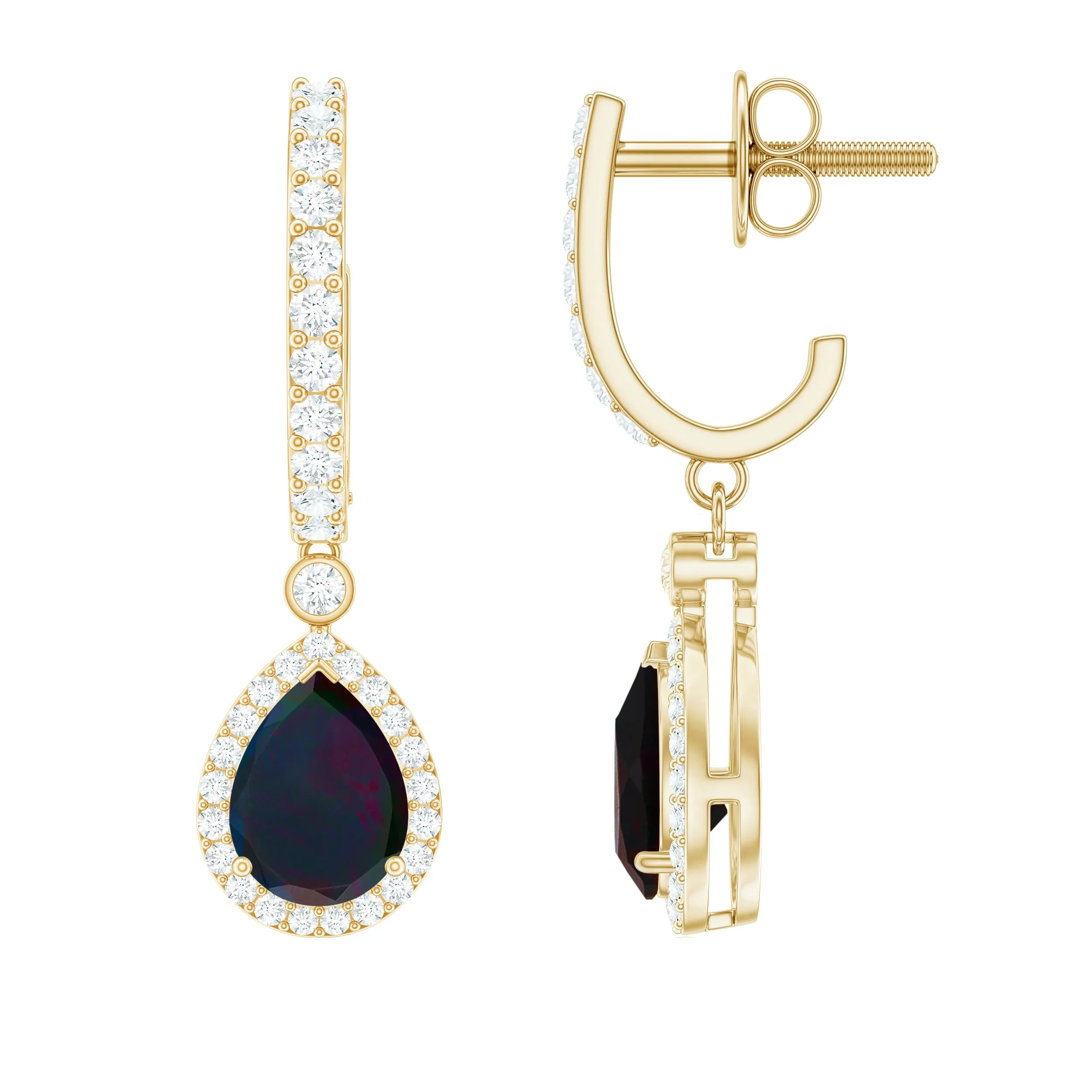 3.25 CT Classic Black Opal and Moissanite Hoop Drop Earrings