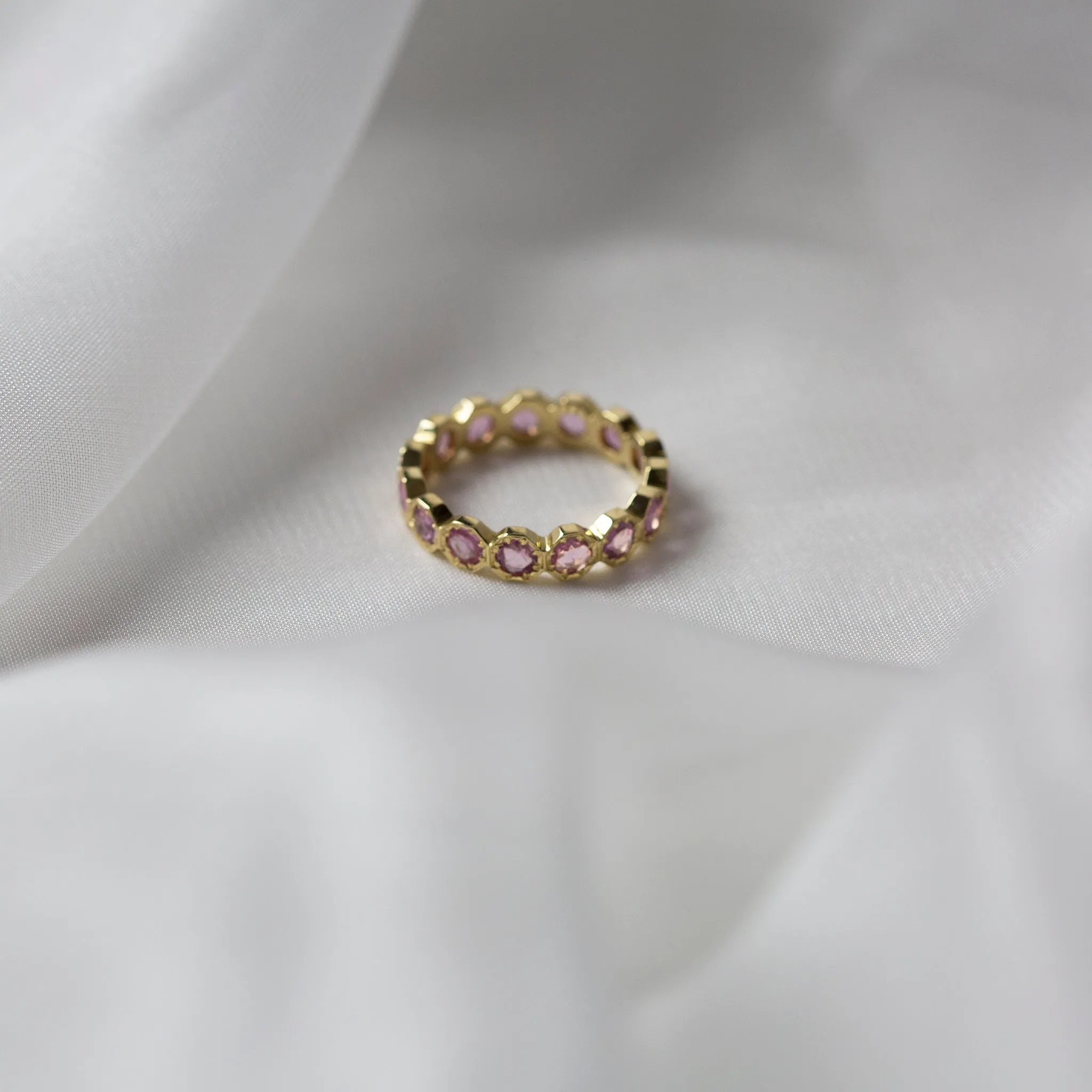 3mm Crown Bezel Pink Sapphire Eternity Ring