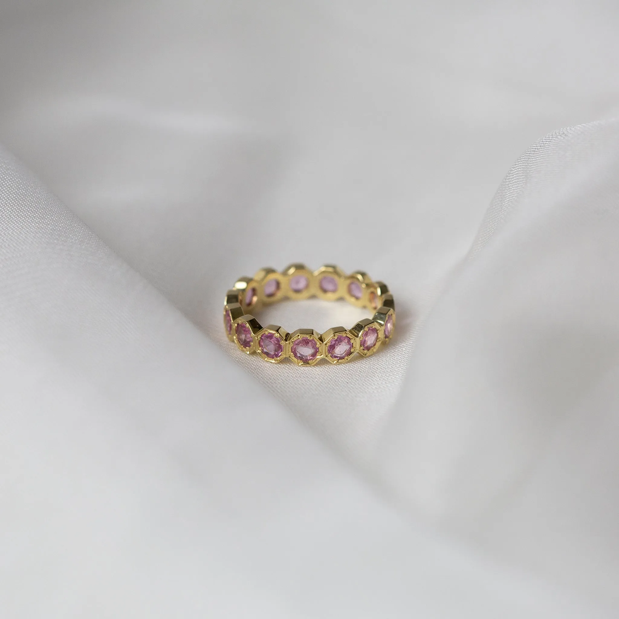 3mm Crown Bezel Pink Sapphire Eternity Ring
