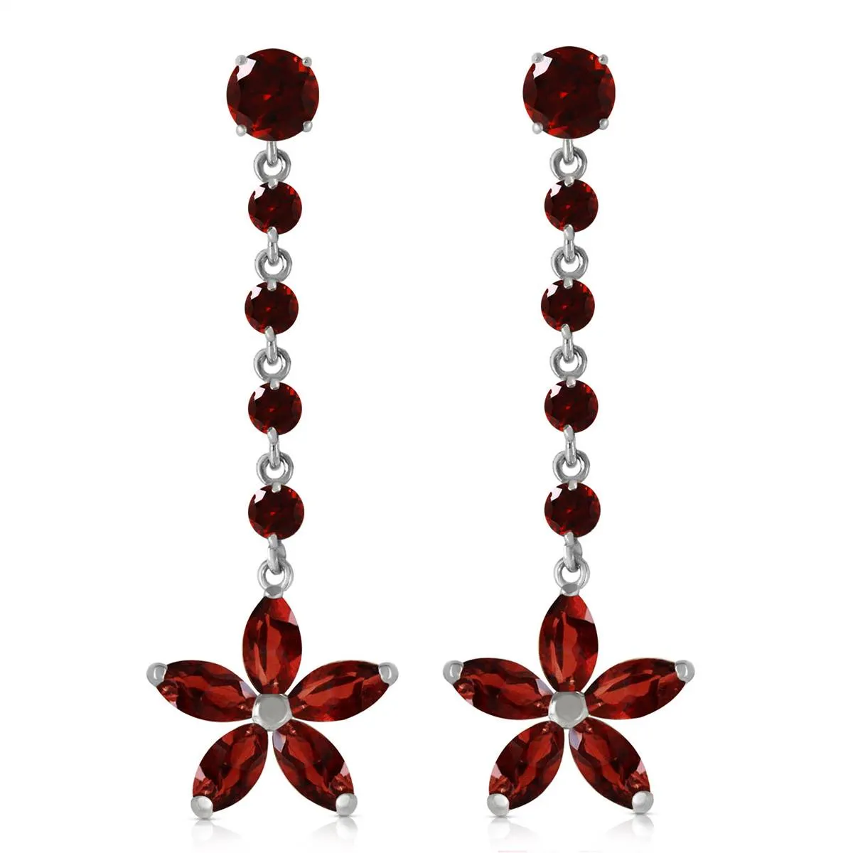 4.8 Carat 14K Solid White Gold Reaching Across Garnet Earrings