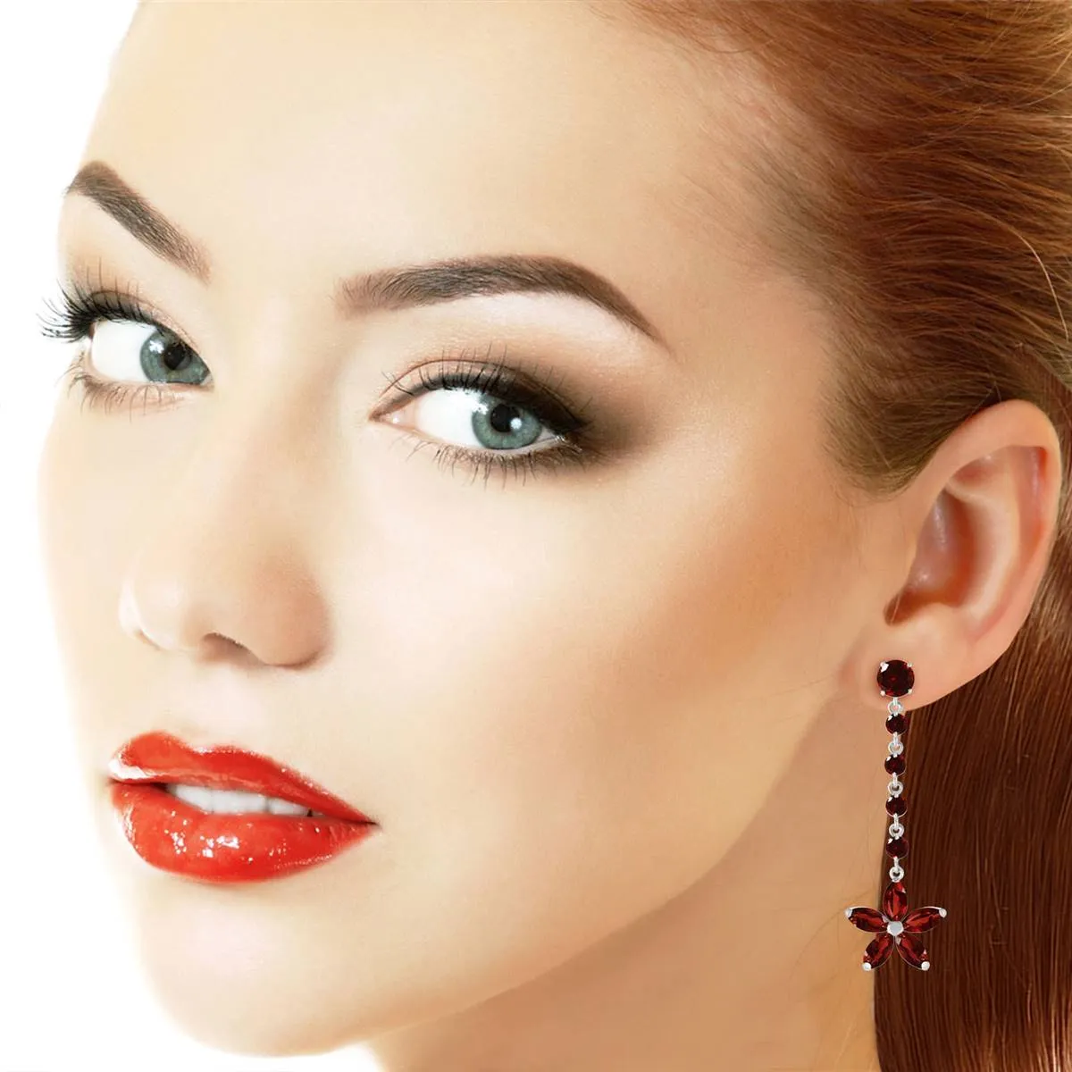 4.8 Carat 14K Solid White Gold Reaching Across Garnet Earrings