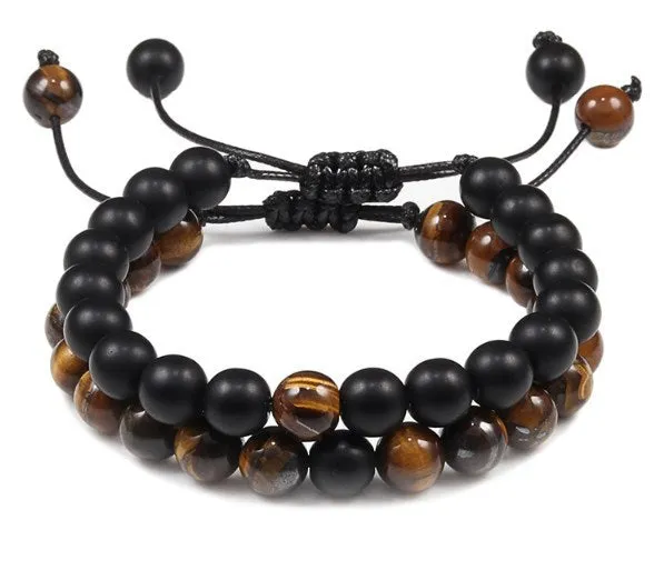 8Mm 2 Sets Of Beaded Bracelets Cross-Border Elastic Bracelet Volcanic Stone Lava Tiger Eye Stone