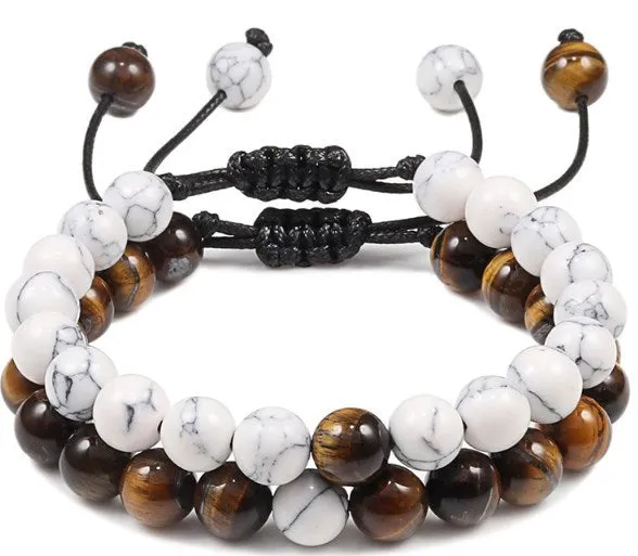 8Mm 2 Sets Of Beaded Bracelets Cross-Border Elastic Bracelet Volcanic Stone Lava Tiger Eye Stone