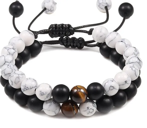 8Mm 2 Sets Of Beaded Bracelets Cross-Border Elastic Bracelet Volcanic Stone Lava Tiger Eye Stone