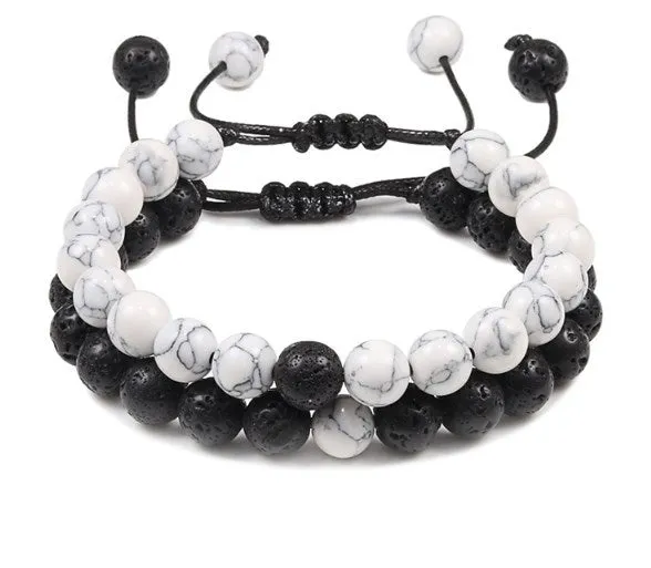8Mm 2 Sets Of Beaded Bracelets Cross-Border Elastic Bracelet Volcanic Stone Lava Tiger Eye Stone