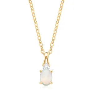 9ct Yellow Gold Oval Cut 7x5mm Opal & Diamond Pendant