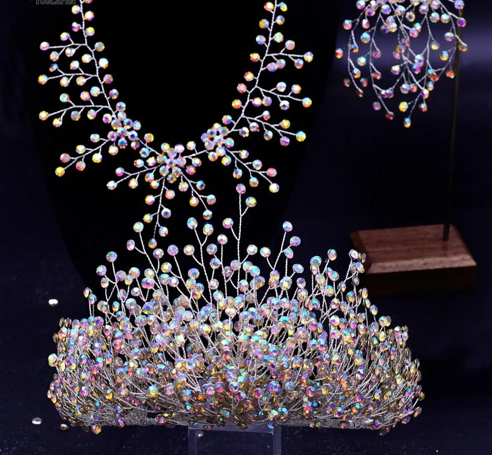 AB Colorful Rhinestone Bead Crystal AB Tiaras Crown Women Hair Accessories