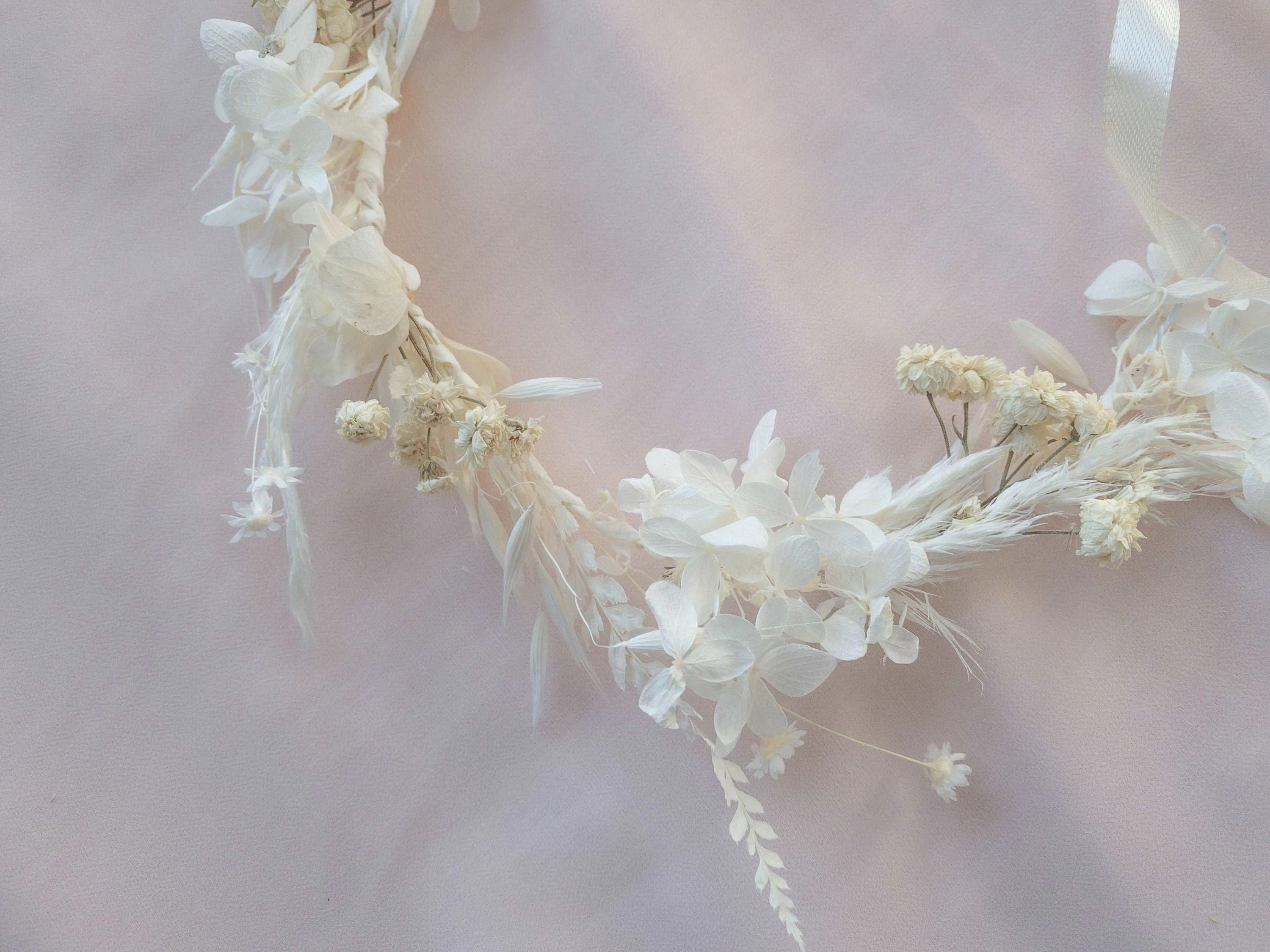 All White Hydrengea Wedding Half Crown / Baby's Breath Dried Grasses Crown / Dried Flower Crown / Boho Bridal Crown