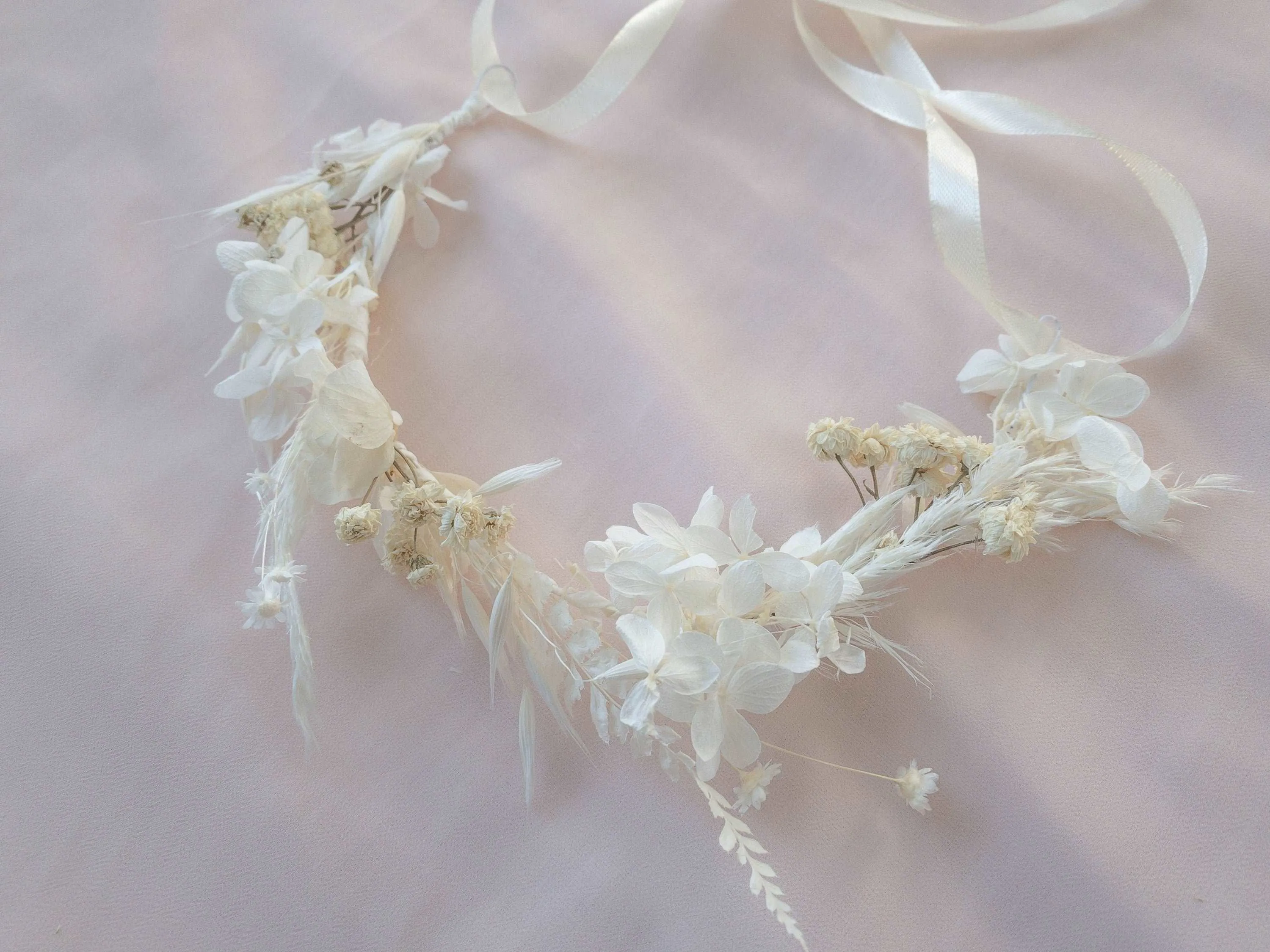 All White Hydrengea Wedding Half Crown / Baby's Breath Dried Grasses Crown / Dried Flower Crown / Boho Bridal Crown