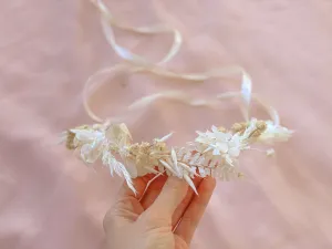 All White Hydrengea Wedding Half Crown / Baby's Breath Dried Grasses Crown / Dried Flower Crown / Boho Bridal Crown
