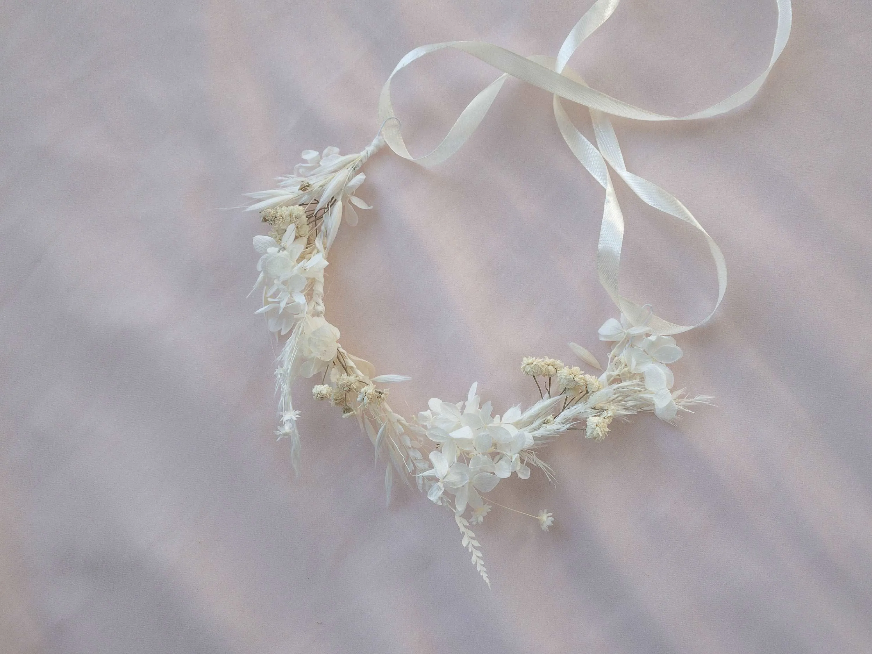 All White Hydrengea Wedding Half Crown / Baby's Breath Dried Grasses Crown / Dried Flower Crown / Boho Bridal Crown