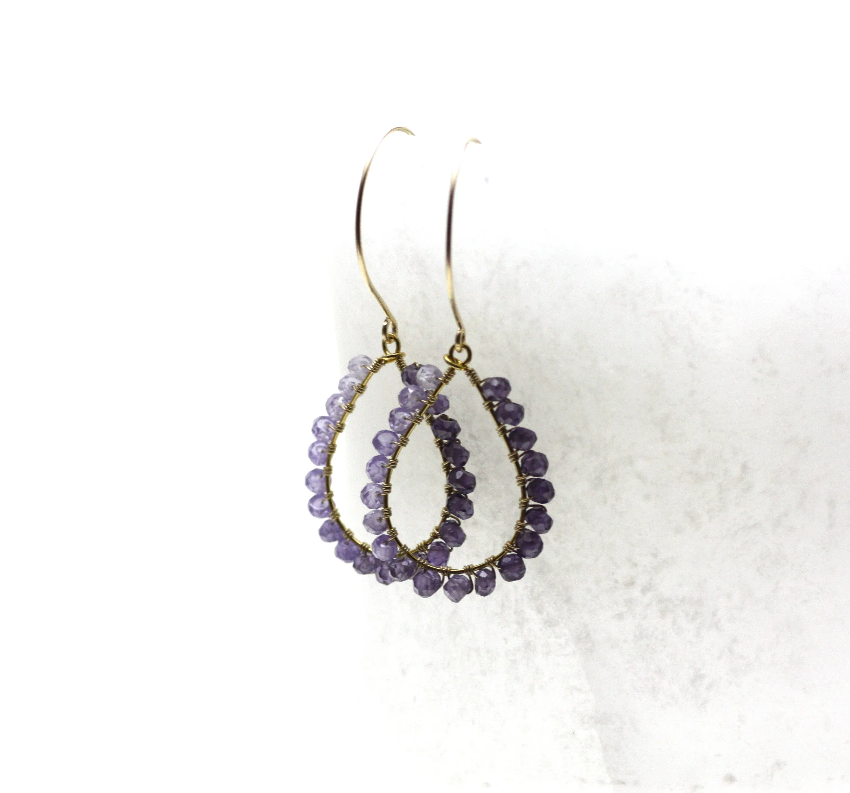 Amethyst Wire Wrapped Teardrop Earrings