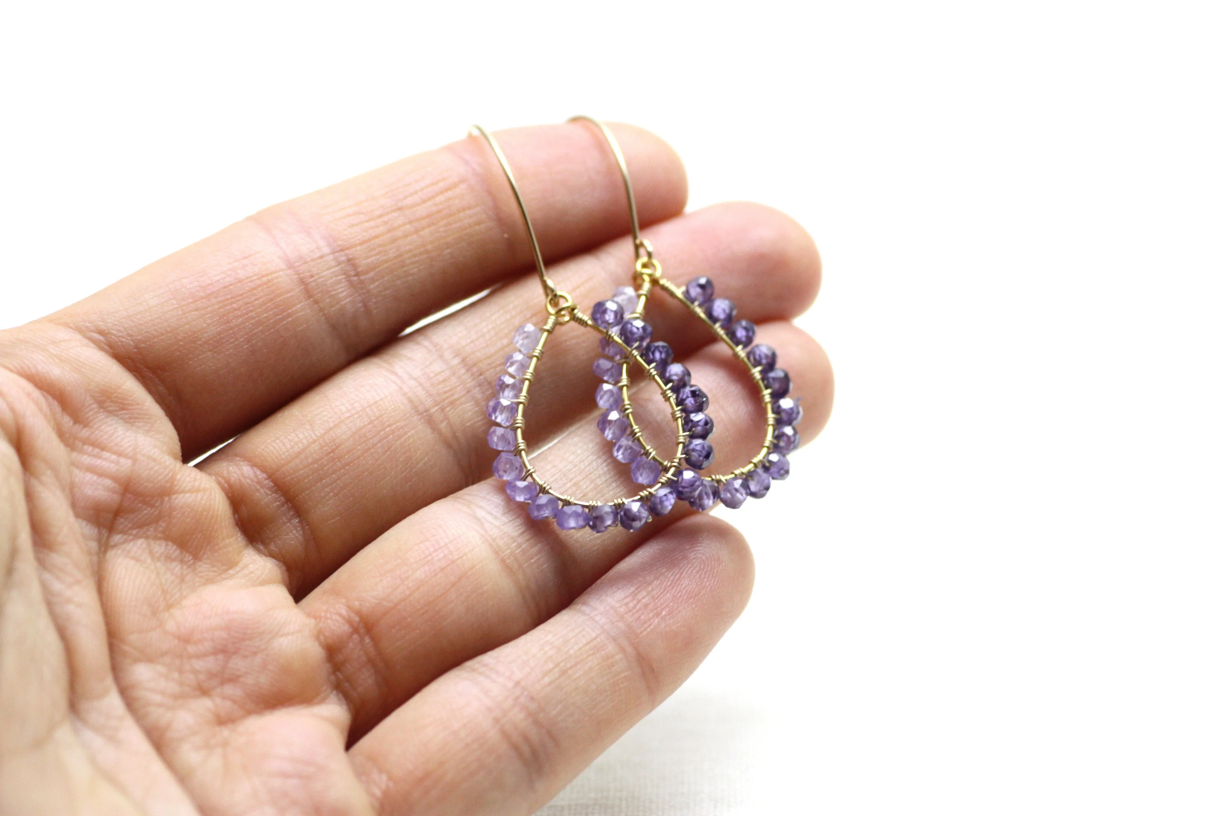 Amethyst Wire Wrapped Teardrop Earrings