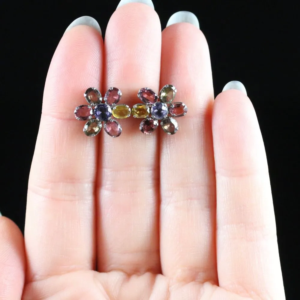 Antique Victorian Harlequin Gemstone Earrings Circa 1880