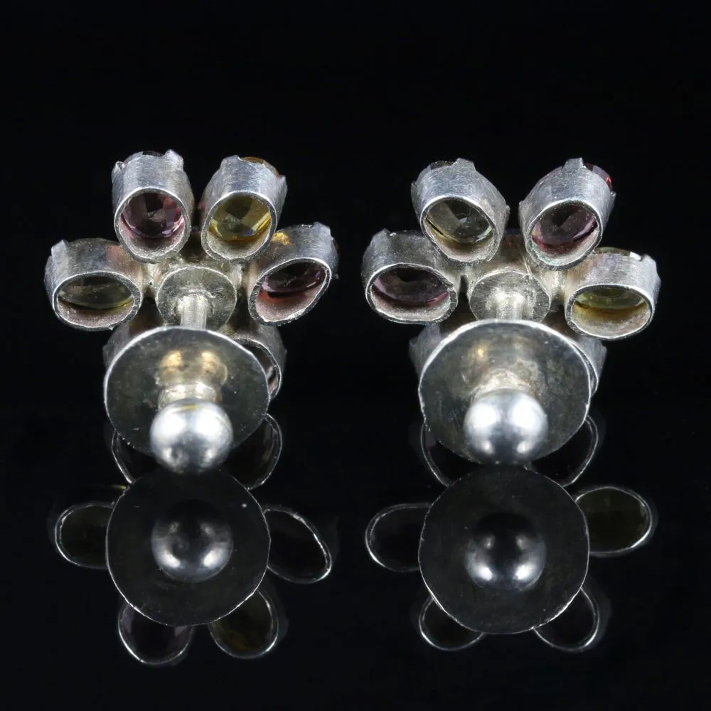 Antique Victorian Harlequin Gemstone Earrings Circa 1880