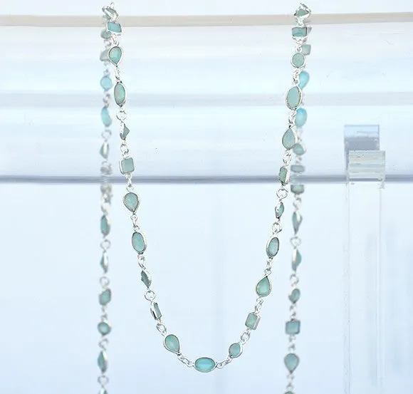 Aqua Chalcedony long  station necklace - March Birthstone