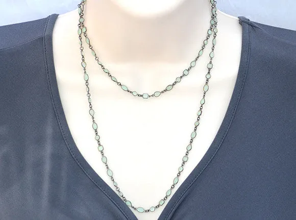 Aqua Chalcedony long  station necklace - March Birthstone