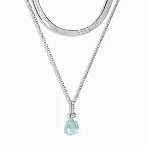 Aquamarine Birthstone Sway Necklace & Herringbone Chain
