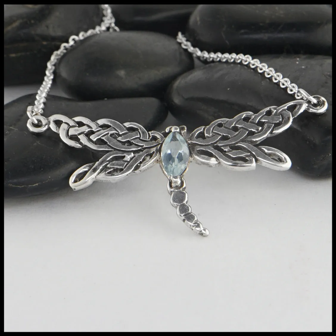 Aquamarine Dragonfly Bar Pendant