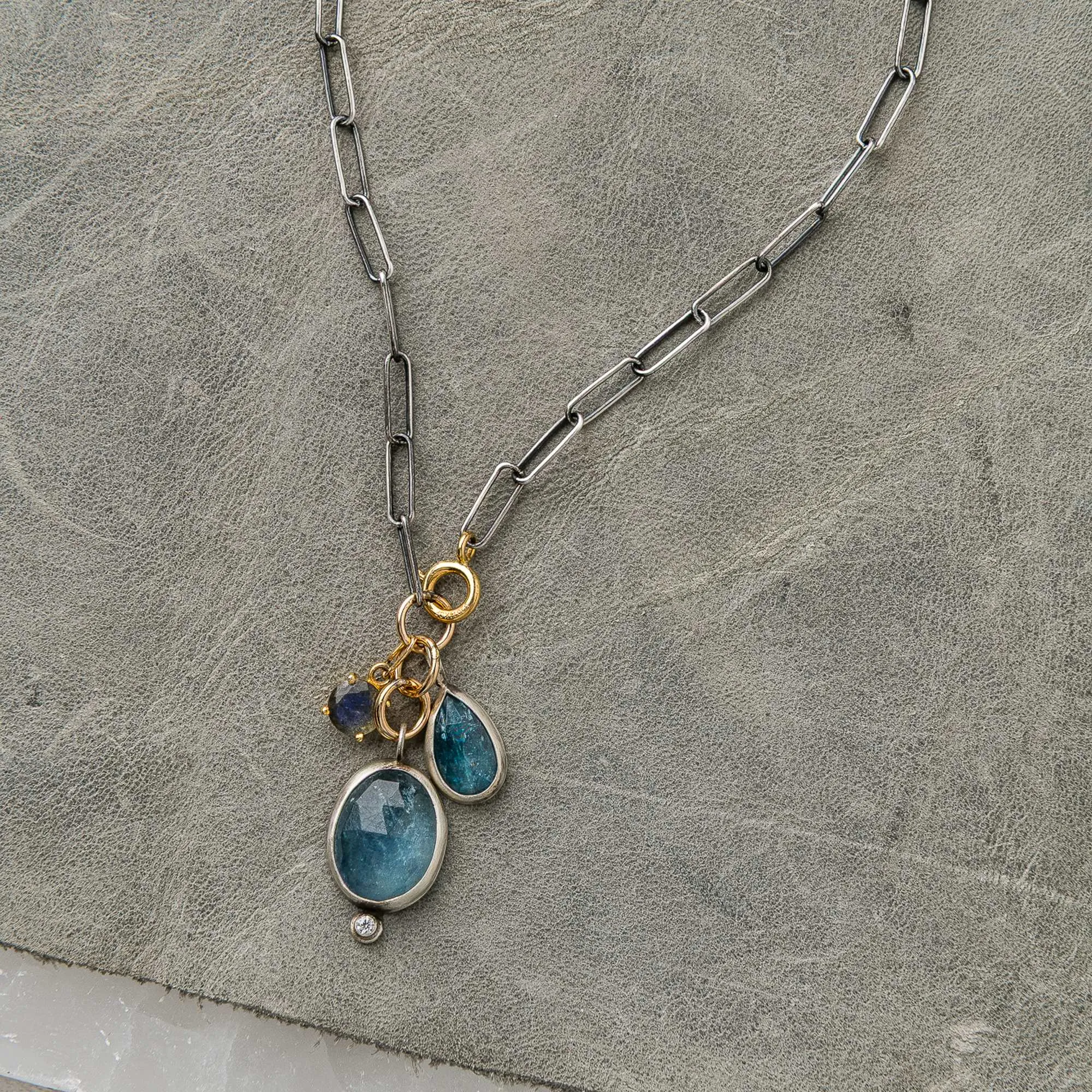 Aquamarine Duo Necklace with Labradorite
