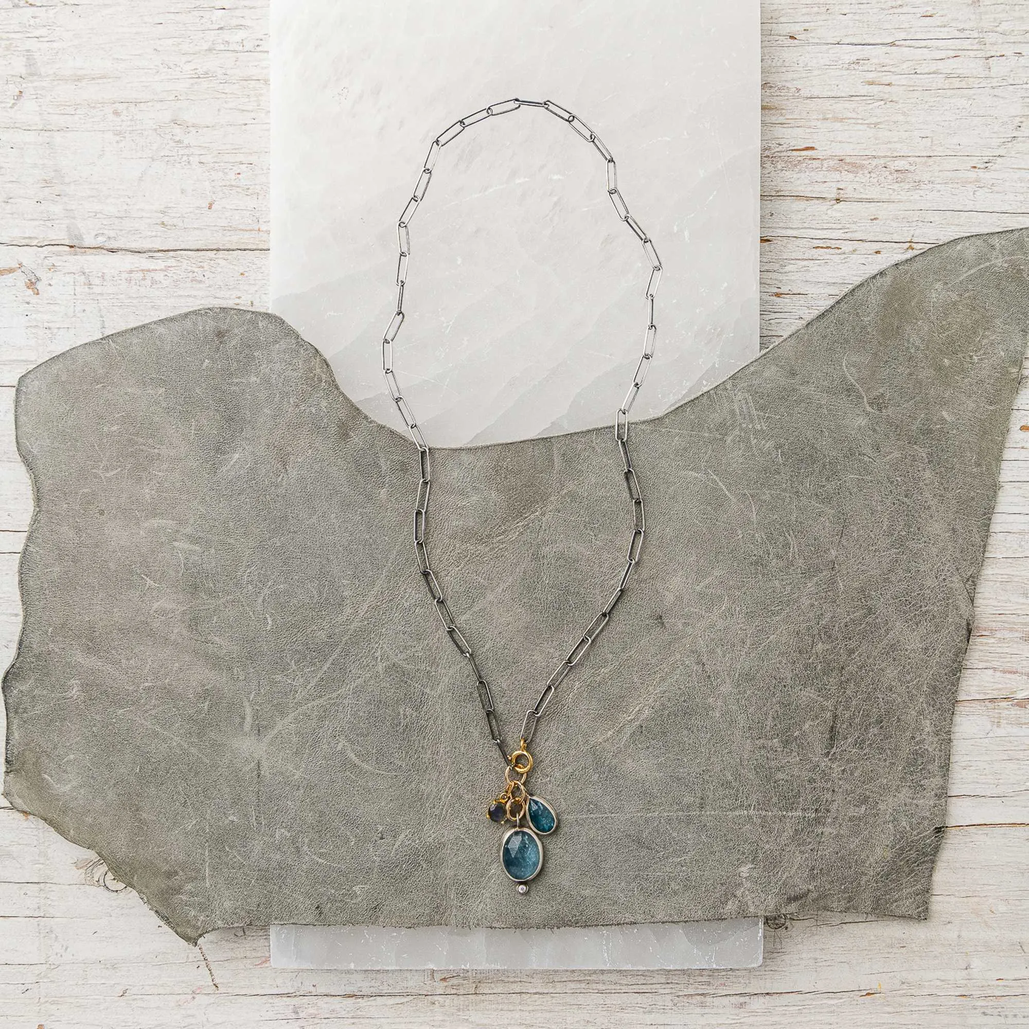 Aquamarine Duo Necklace with Labradorite